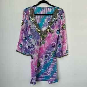 Solitaire by Ravi Khosla Jewel & Bead‎ Encrusted swim coverup Small ◼️